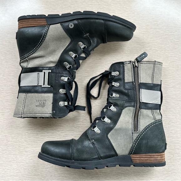 SOREL Black & Olive Khaki Boots - Size 10 - Picture 4 of 6